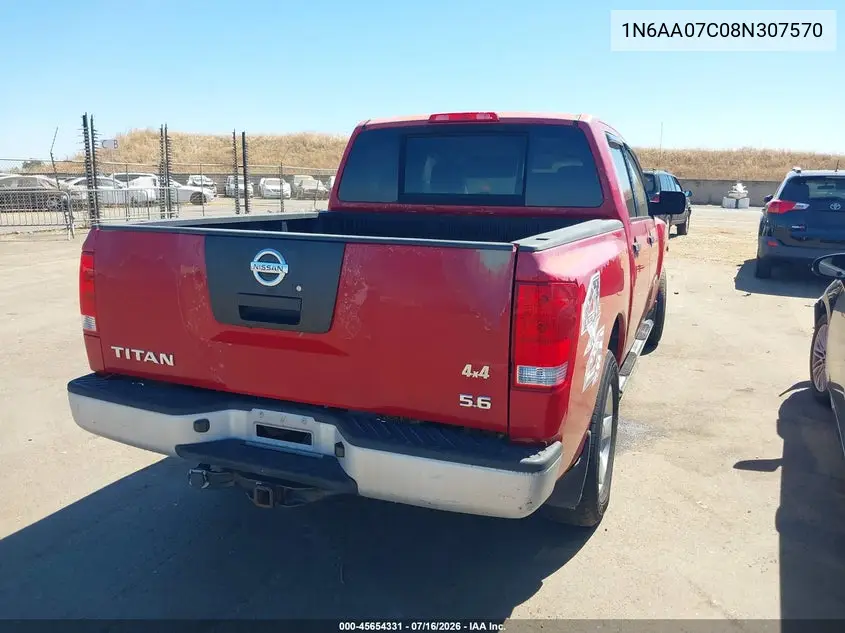2008 Nissan Titan Xe VIN: 1N6AA07C08N307570 Lot: 45654331