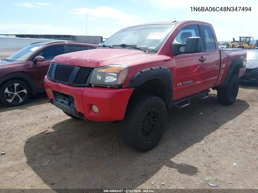 2008 Nissan Titan Le/Pro-4X/Se VIN: 1N6BA06C48N347494 Lot: 45692427