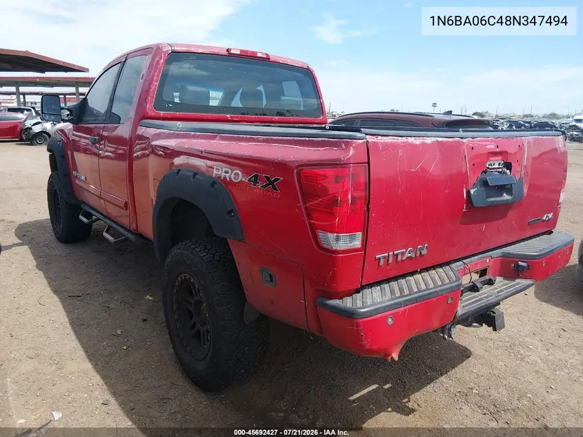 2008 Nissan Titan Le/Pro-4X/Se VIN: 1N6BA06C48N347494 Lot: 45692427