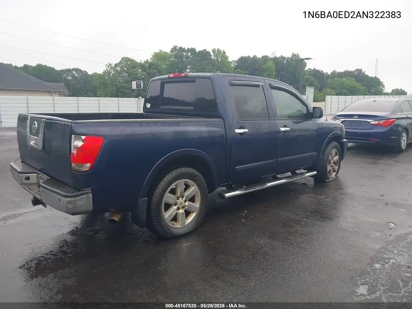 2010 Nissan Titan Se VIN: 1N6BA0ED2AN322383 Lot: 45167520