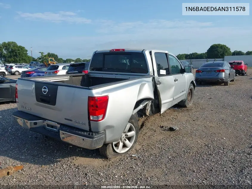 2010 Nissan Titan Se VIN: 1N6BA0ED6AN311578 Lot: 45533895
