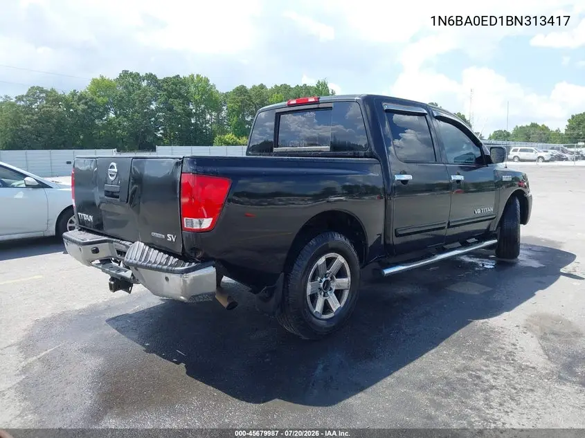 2011 Nissan Titan Sv VIN: 1N6BA0ED1BN313417 Lot: 45679987