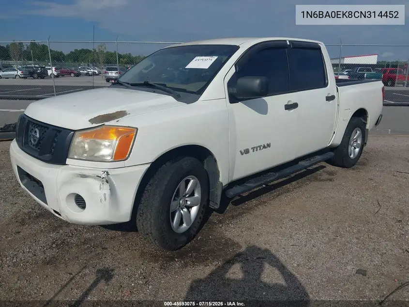 2012 Nissan Titan S VIN: 1N6BA0EK8CN314452 Lot: 45593075