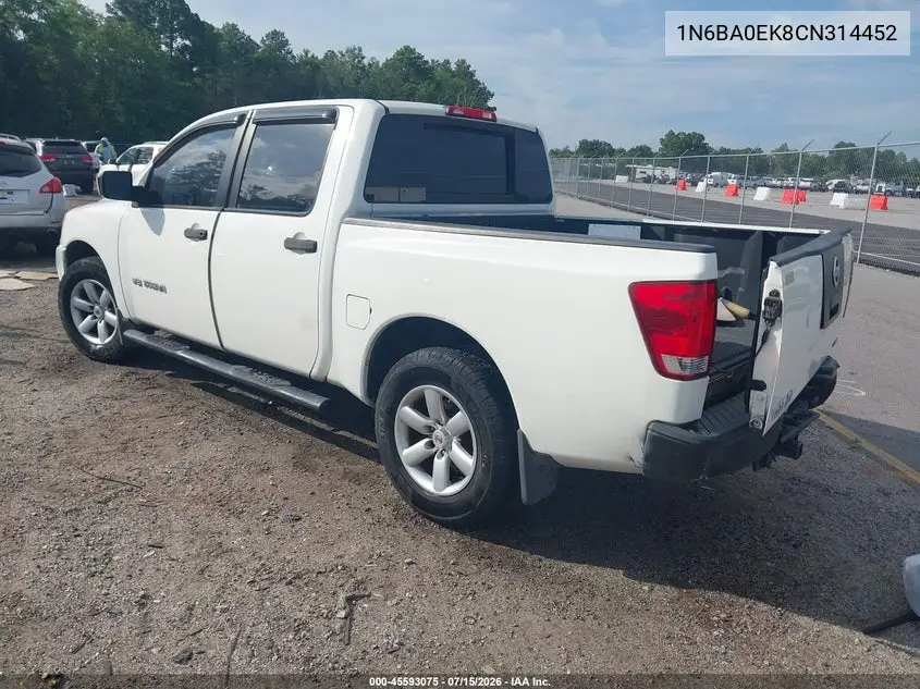 2012 Nissan Titan S VIN: 1N6BA0EK8CN314452 Lot: 45593075