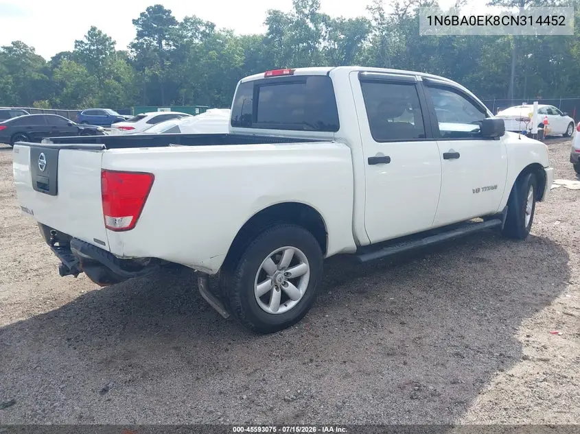 2012 Nissan Titan S VIN: 1N6BA0EK8CN314452 Lot: 45593075