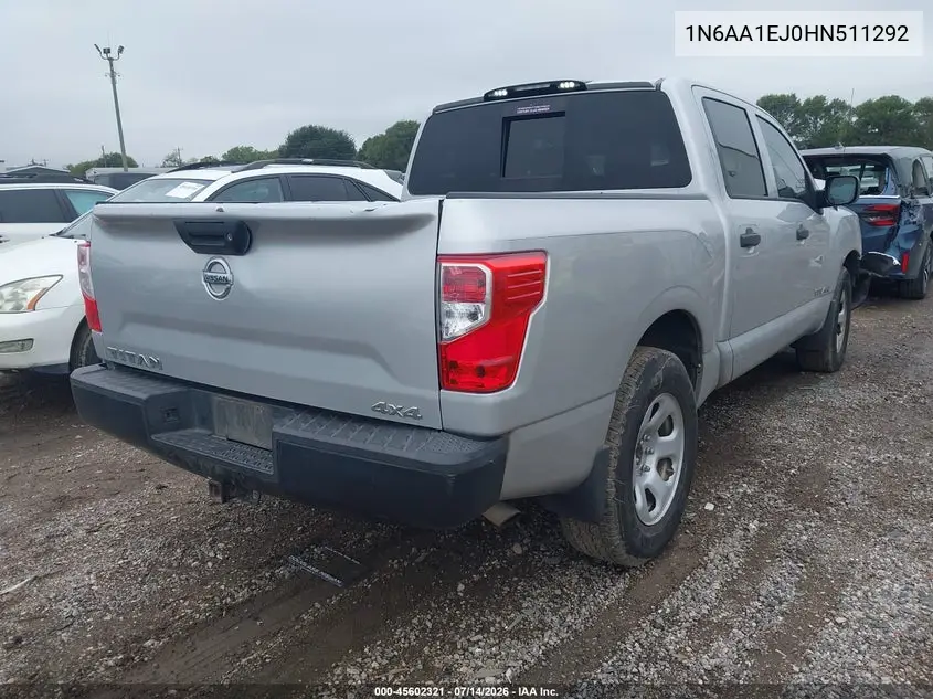 2017 Nissan Titan S VIN: 1N6AA1EJ0HN511292 Lot: 45602321