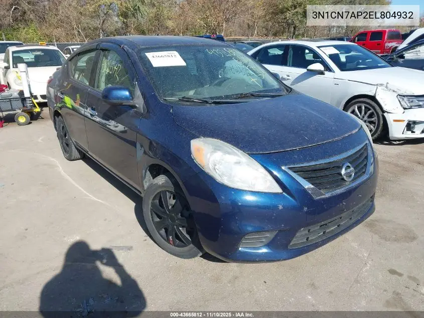 3N1CN7AP2EL804932 2014 Nissan Versa 1.6 Sv
