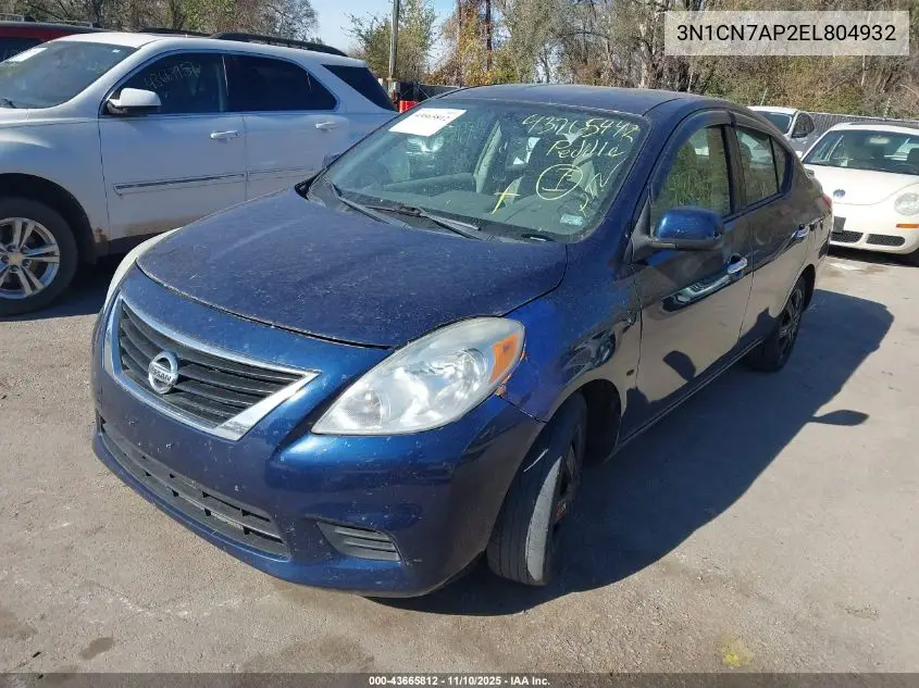 3N1CN7AP2EL804932 2014 Nissan Versa 1.6 Sv