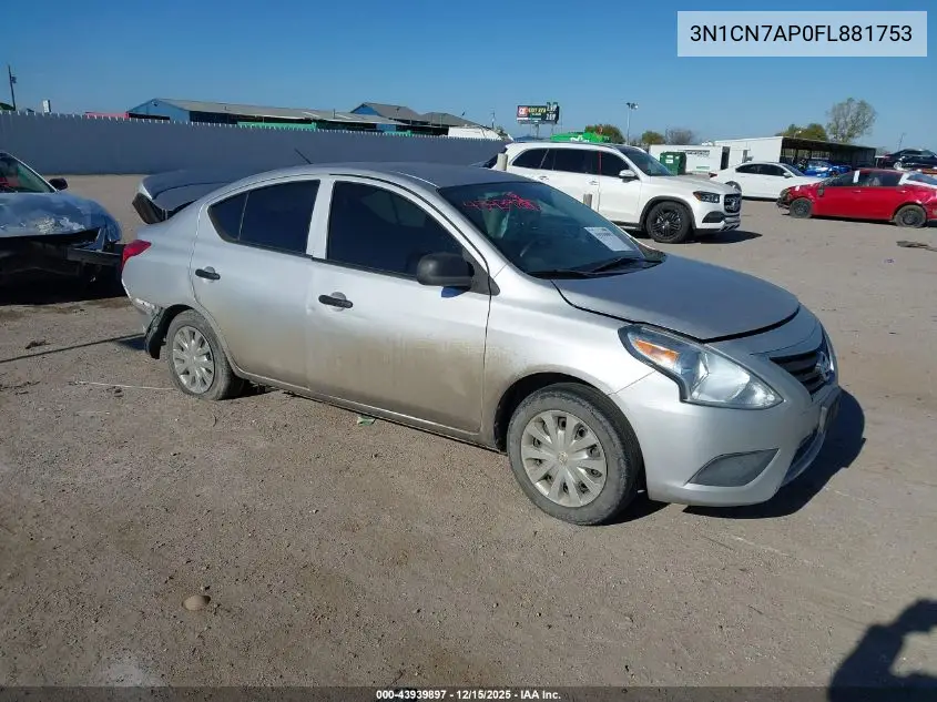 3N1CN7AP0FL881753 2015 Nissan Versa 1.6 S+