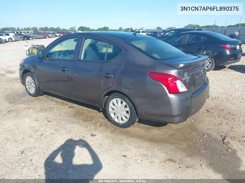 2015 Nissan Versa 1.6 S+ VIN: 3N1CN7AP6FL890375 Lot: 45461674