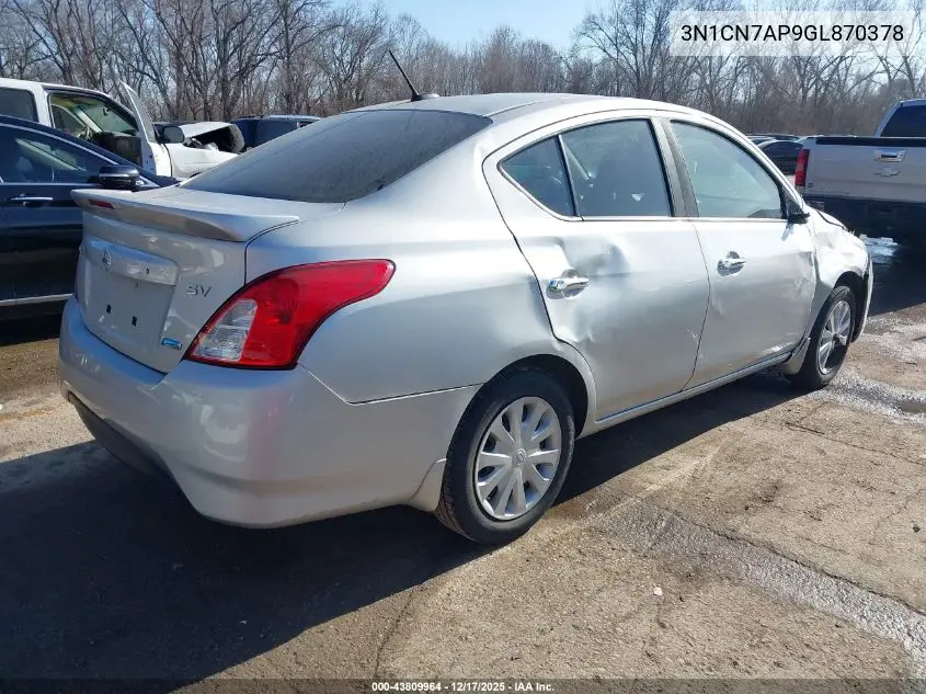 3N1CN7AP9GL870378 2016 Nissan Versa 1.6 Sv