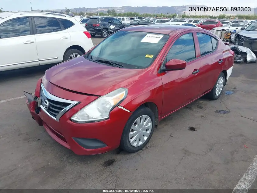 2016 Nissan Versa 1.6 S+ VIN: 3N1CN7AP5GL893303 Lot: 45378509
