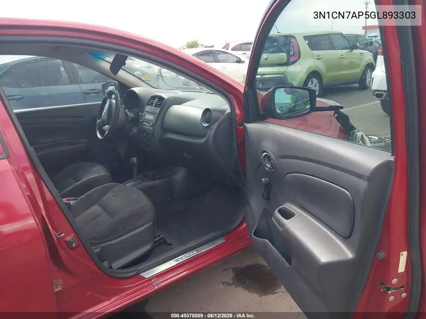 2016 Nissan Versa 1.6 S+ VIN: 3N1CN7AP5GL893303 Lot: 45378509