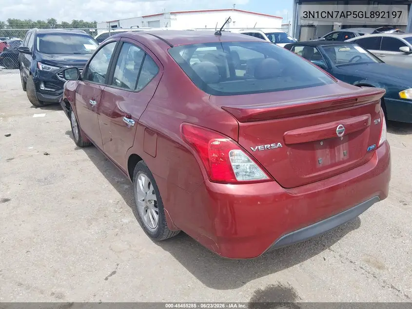 2016 Nissan Versa 1.6 Sv VIN: 3N1CN7AP5GL892197 Lot: 45455285