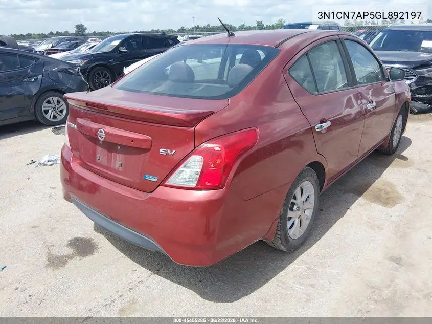 2016 Nissan Versa 1.6 Sv VIN: 3N1CN7AP5GL892197 Lot: 45455285