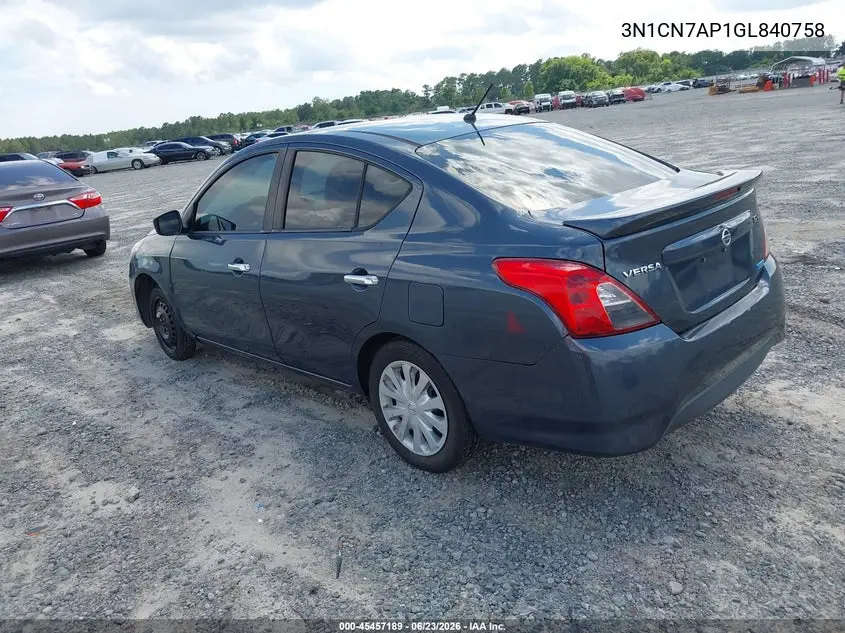 2016 Nissan Versa 1.6 S/1.6 S+/1.6 Sl/1.6 Sv VIN: 3N1CN7AP1GL840758 Lot: 45457189