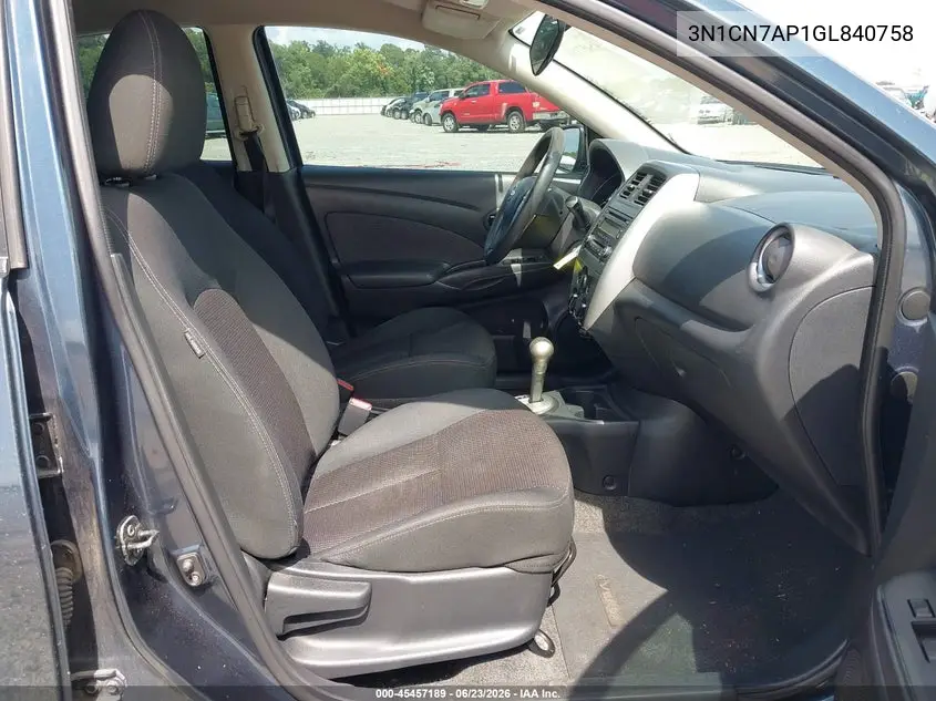 2016 Nissan Versa 1.6 S/1.6 S+/1.6 Sl/1.6 Sv VIN: 3N1CN7AP1GL840758 Lot: 45457189