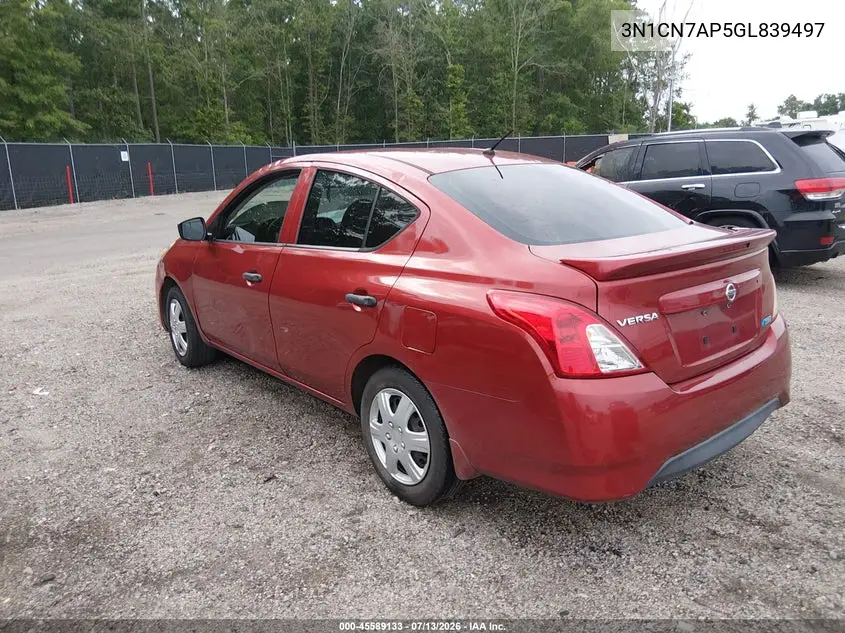 2016 Nissan Versa 1.6 S+ VIN: 3N1CN7AP5GL839497 Lot: 45589133