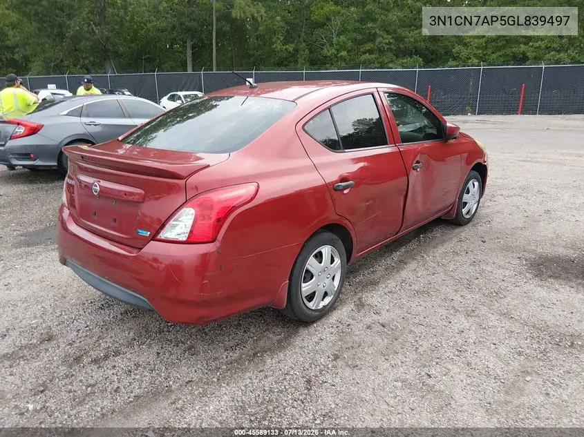 2016 Nissan Versa 1.6 S+ VIN: 3N1CN7AP5GL839497 Lot: 45589133