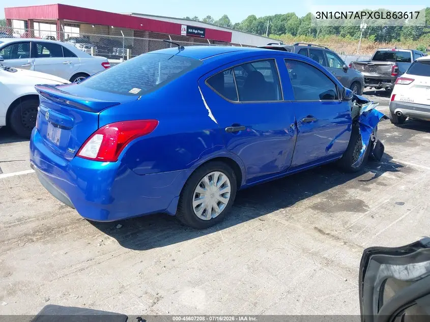2016 Nissan Versa 1.6 S+ VIN: 3N1CN7APXGL863617 Lot: 45607208