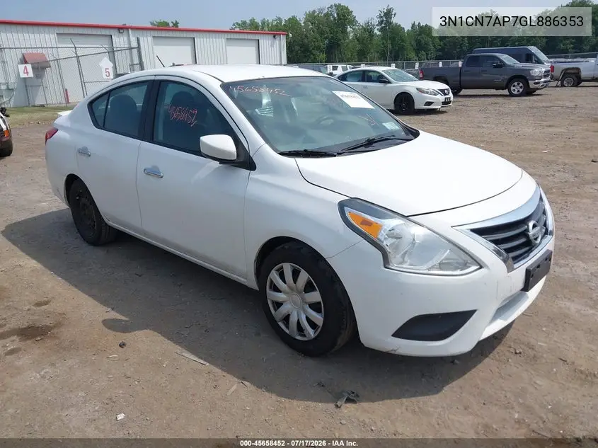 2016 Nissan Versa 1.6 S/1.6 S+/1.6 Sl/1.6 Sv VIN: 3N1CN7AP7GL886353 Lot: 45658452