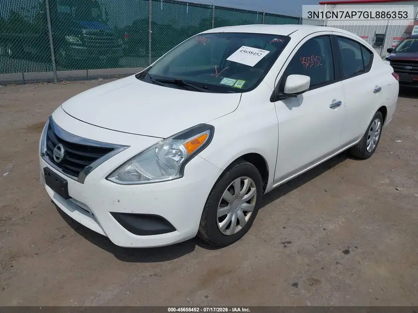 2016 Nissan Versa 1.6 S/1.6 S+/1.6 Sl/1.6 Sv VIN: 3N1CN7AP7GL886353 Lot: 45658452