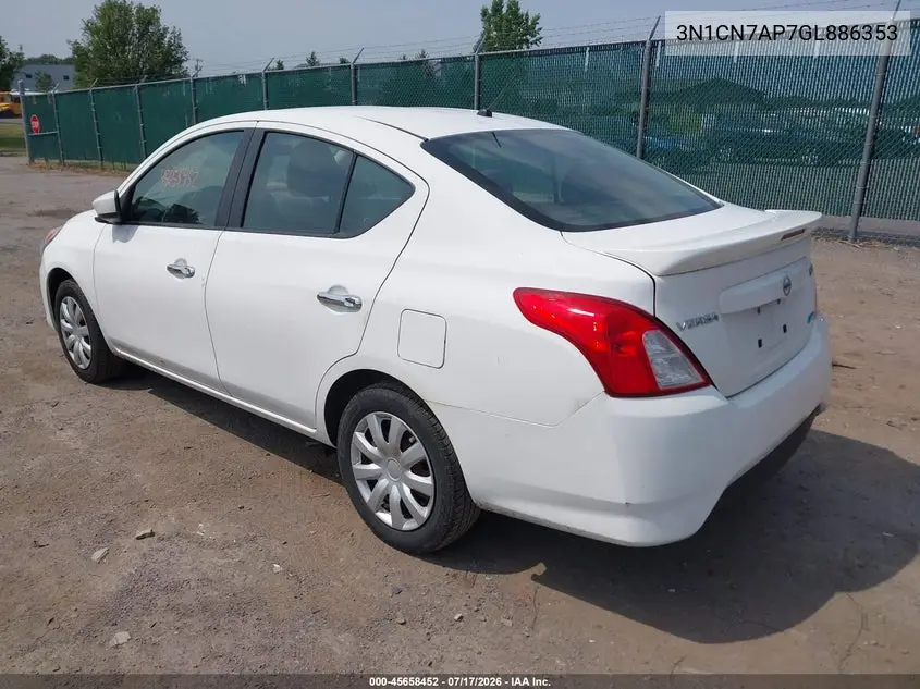2016 Nissan Versa 1.6 S/1.6 S+/1.6 Sl/1.6 Sv VIN: 3N1CN7AP7GL886353 Lot: 45658452