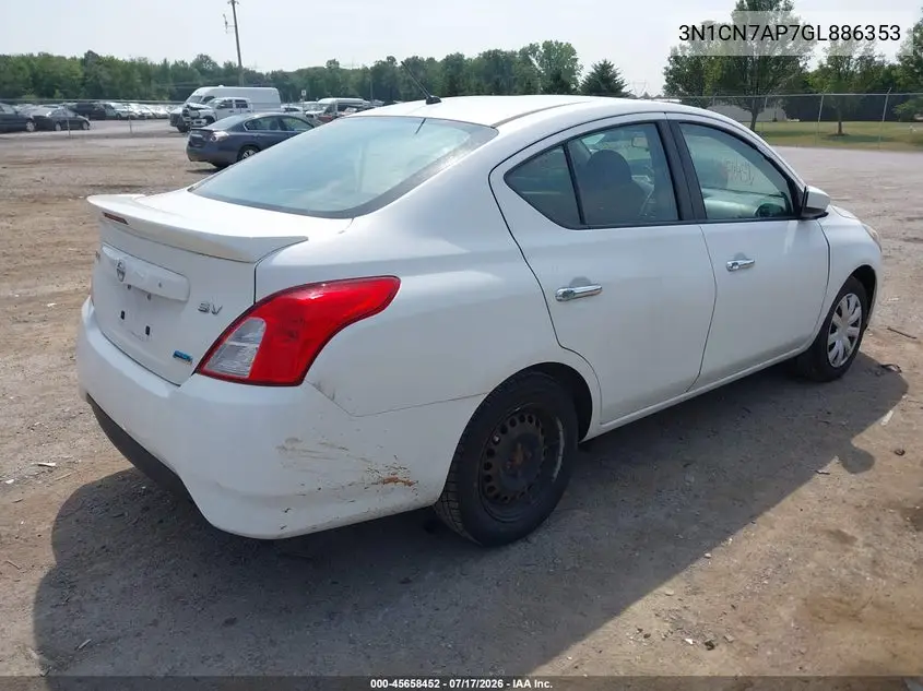 2016 Nissan Versa 1.6 S/1.6 S+/1.6 Sl/1.6 Sv VIN: 3N1CN7AP7GL886353 Lot: 45658452