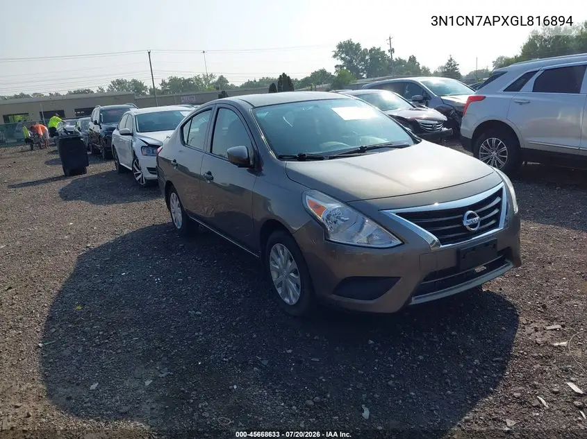 2016 Nissan Versa 1.6 S+ VIN: 3N1CN7APXGL816894 Lot: 45668633