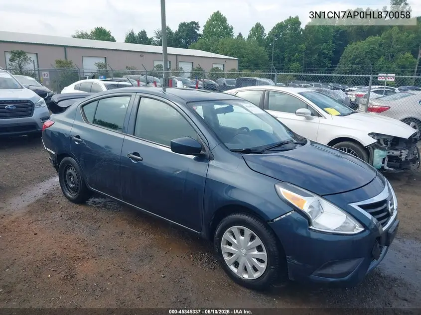 2017 Nissan Versa 1.6 S+ VIN: 3N1CN7AP0HL870058 Lot: 45345337