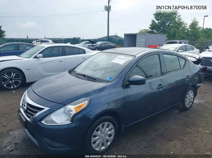 2017 Nissan Versa 1.6 S+ VIN: 3N1CN7AP0HL870058 Lot: 45345337