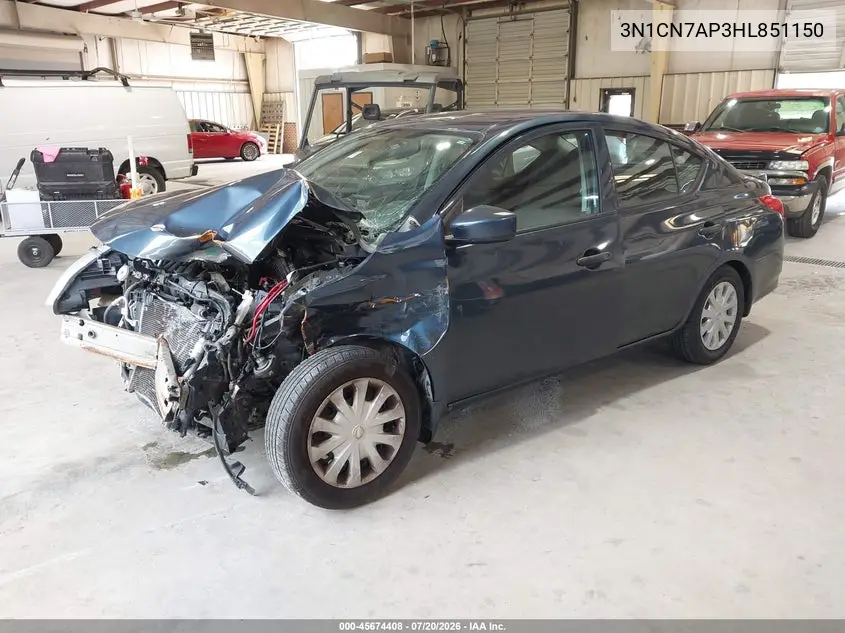2017 Nissan Versa 1.6 S+ VIN: 3N1CN7AP3HL851150 Lot: 45674408
