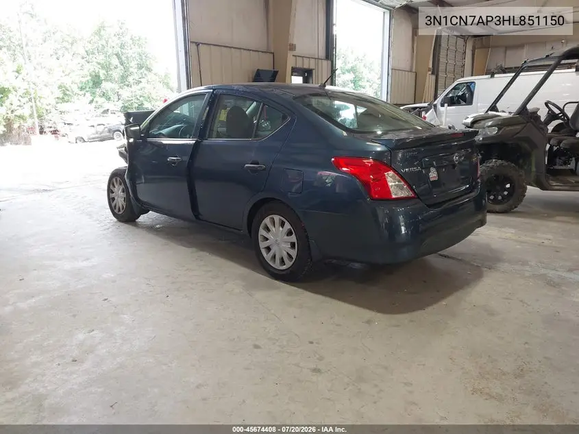 2017 Nissan Versa 1.6 S+ VIN: 3N1CN7AP3HL851150 Lot: 45674408