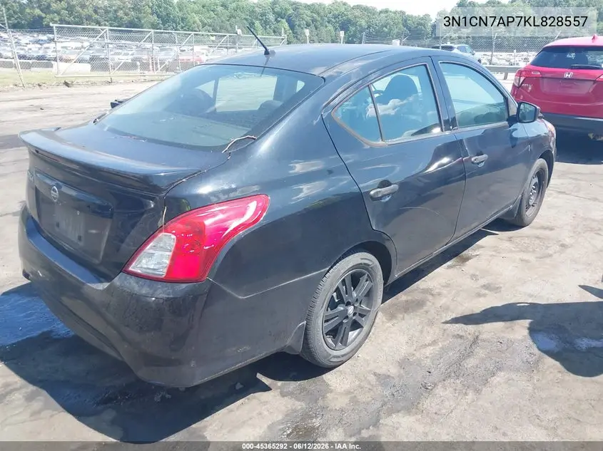 2019 Nissan Versa 1.6 S+ VIN: 3N1CN7AP7KL828557 Lot: 45365292