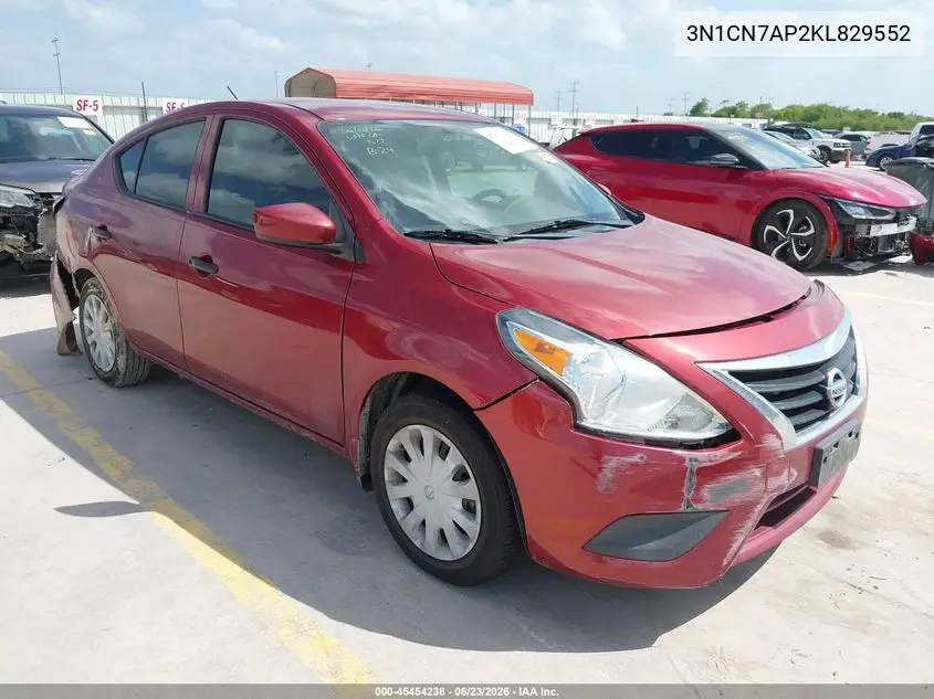 2019 Nissan Versa 1.6 S+ VIN: 3N1CN7AP2KL829552 Lot: 45454238