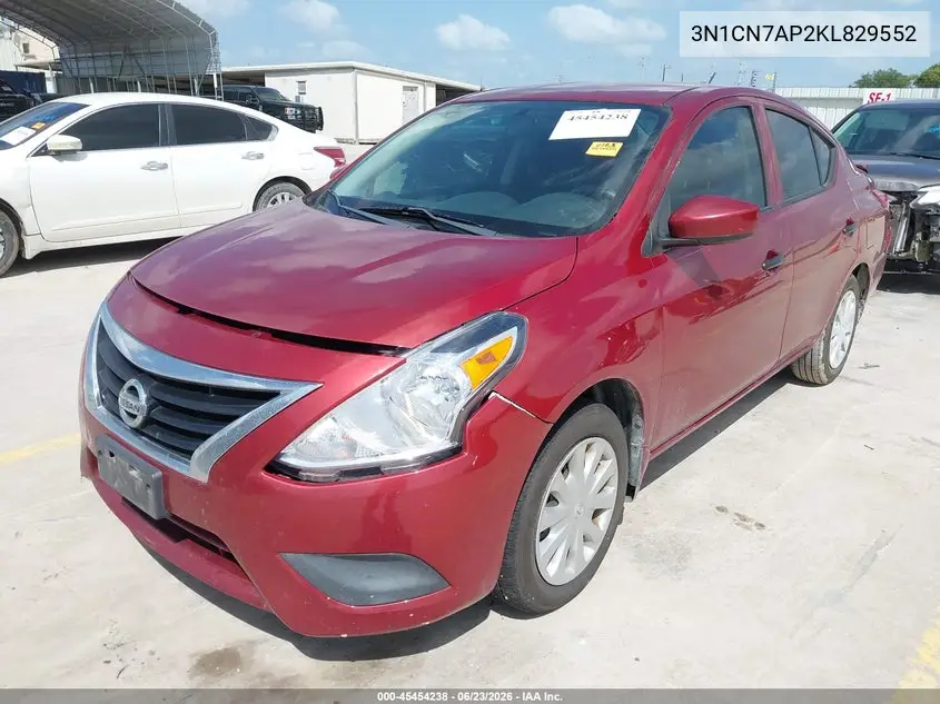 2019 Nissan Versa 1.6 S+ VIN: 3N1CN7AP2KL829552 Lot: 45454238