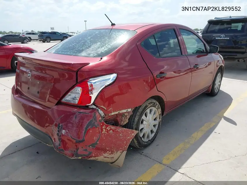 2019 Nissan Versa 1.6 S+ VIN: 3N1CN7AP2KL829552 Lot: 45454238
