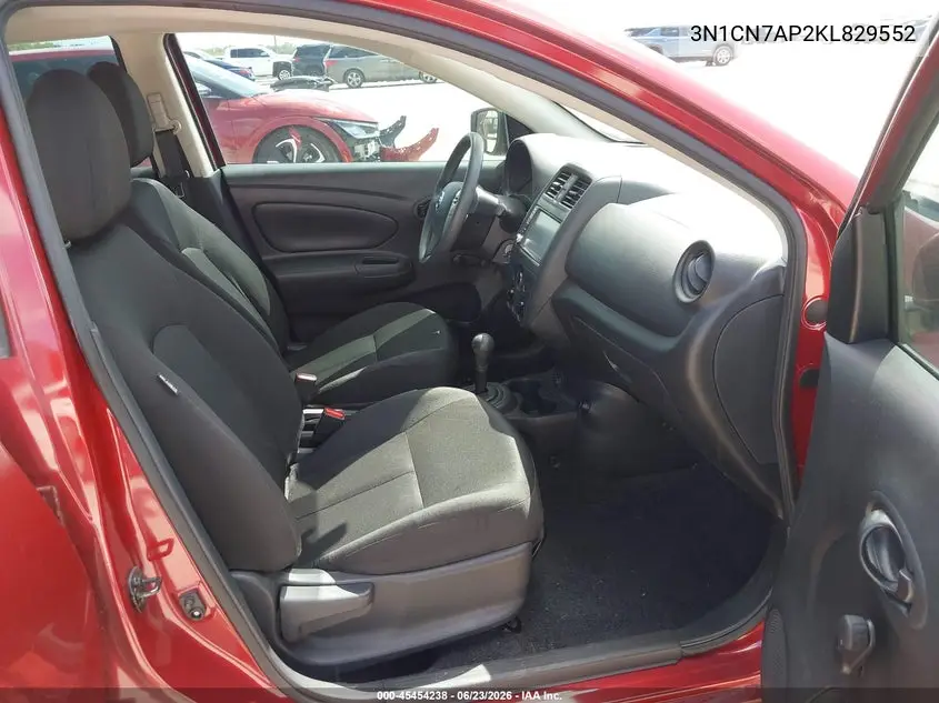 2019 Nissan Versa 1.6 S+ VIN: 3N1CN7AP2KL829552 Lot: 45454238