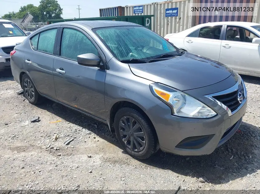 2019 Nissan Versa 1.6 Sv VIN: 3N1CN7AP4KL881233 Lot: 45509226