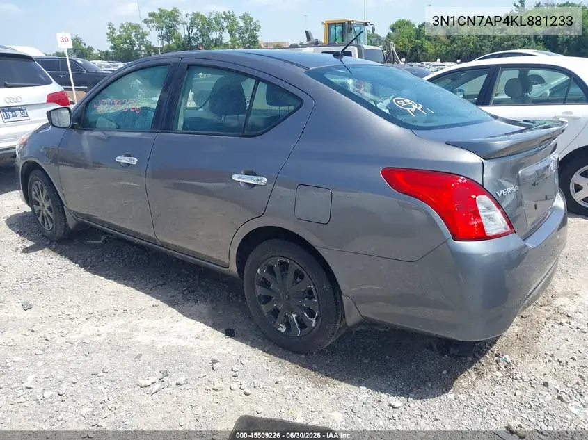 2019 Nissan Versa 1.6 Sv VIN: 3N1CN7AP4KL881233 Lot: 45509226