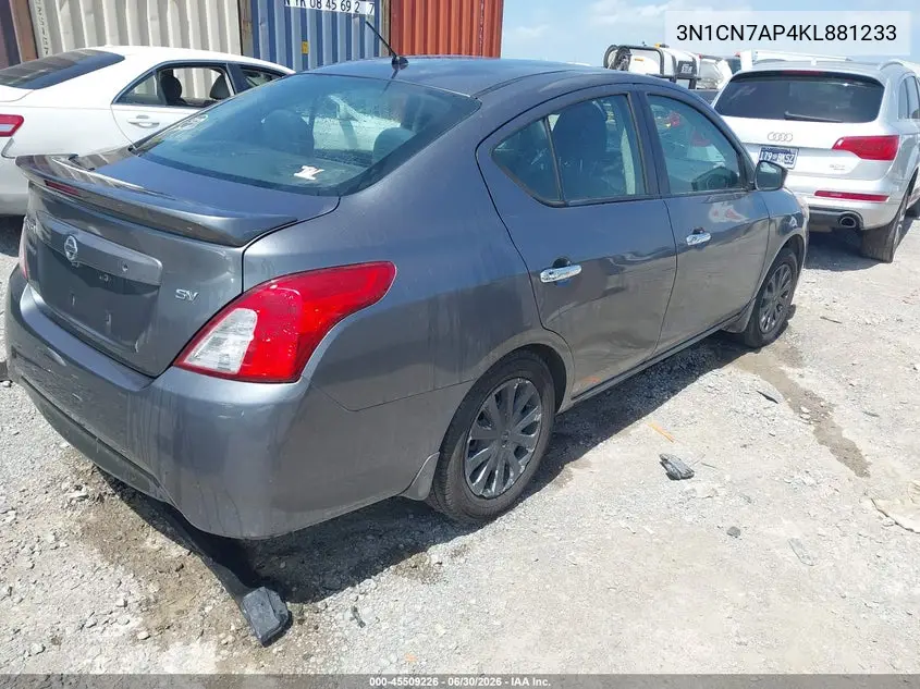 2019 Nissan Versa 1.6 Sv VIN: 3N1CN7AP4KL881233 Lot: 45509226