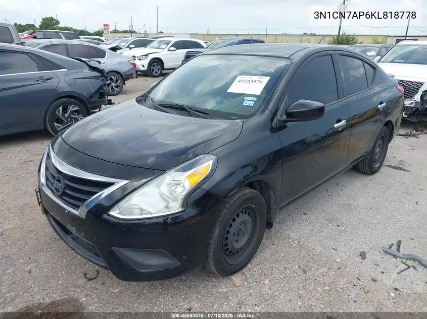 2019 Nissan Versa 1.6 Sv VIN: 3N1CN7AP6KL818778 Lot: 45593576