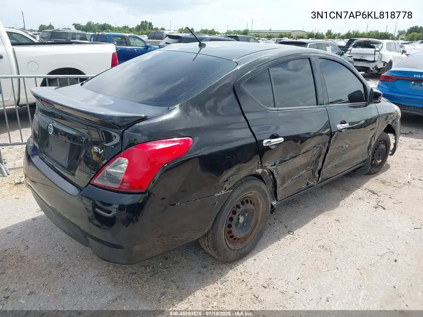 2019 Nissan Versa 1.6 Sv VIN: 3N1CN7AP6KL818778 Lot: 45593576