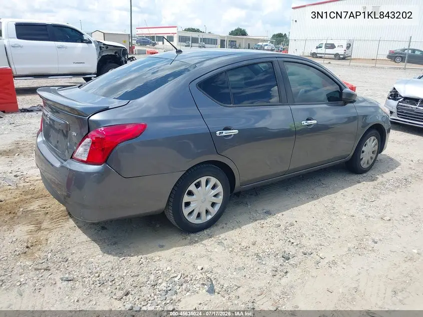 2019 Nissan Versa 1.6 Sv VIN: 3N1CN7AP1KL843202 Lot: 45635024