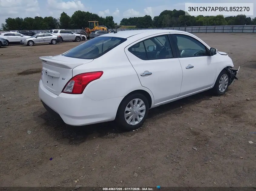 2019 Nissan Versa 1.6 Sv VIN: 3N1CN7AP8KL852270 Lot: 45637209