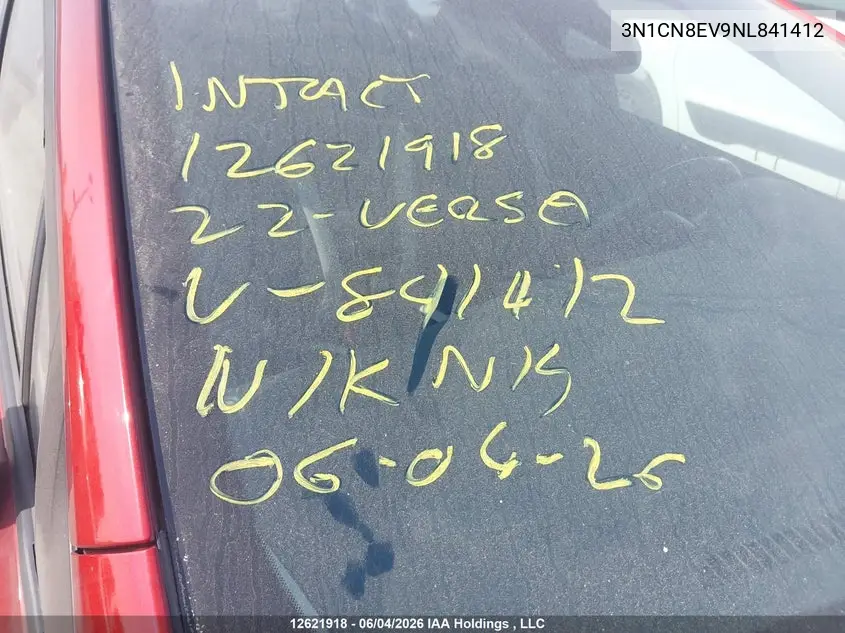 2022 Nissan Versa VIN: 3N1CN8EV9NL841412 Lot: 12621918