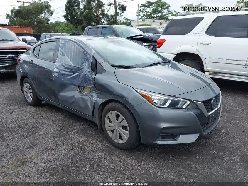 2022 Nissan Versa 1.6 S Xtronic Cvt VIN: 3N1CN8DV6NL820647 Lot: 45136693