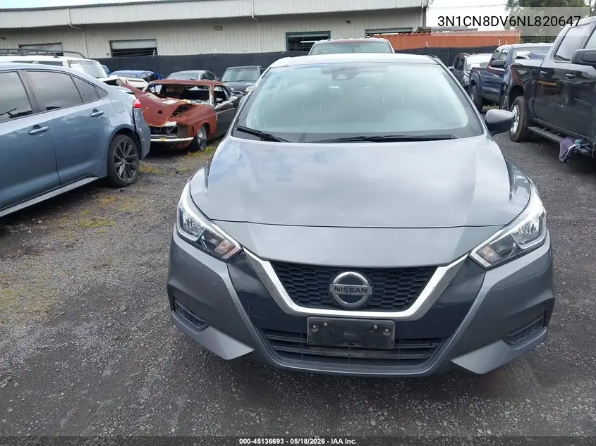 2022 Nissan Versa 1.6 S Xtronic Cvt VIN: 3N1CN8DV6NL820647 Lot: 45136693