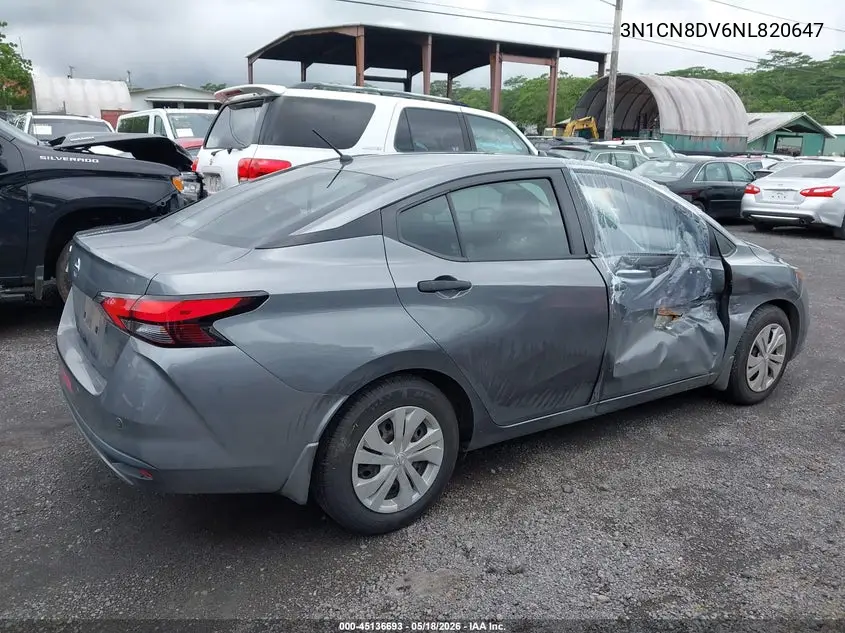 2022 Nissan Versa 1.6 S Xtronic Cvt VIN: 3N1CN8DV6NL820647 Lot: 45136693