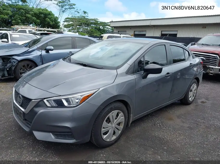 2022 Nissan Versa 1.6 S Xtronic Cvt VIN: 3N1CN8DV6NL820647 Lot: 45136693